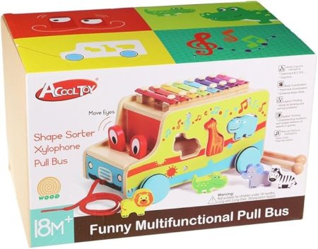 لعبة حافلة خشبية قابلة للسحب