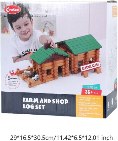مجموعة العاب بناء خشبية Farm and shop log set