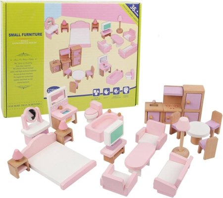مجموعة اثاث بيت الدمى الخشبي Small furniture