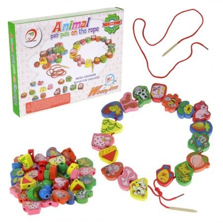 لعبة خرز خشبي على شكل حيوانات Animal pair puts on the rope