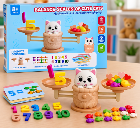 Balance scales of cute cats